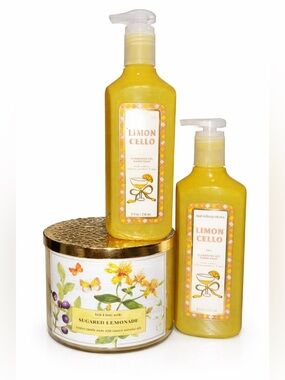Bath & Body Works Limoncello Hand Soap Set + Sugared Lemonade 3-Wick Candle